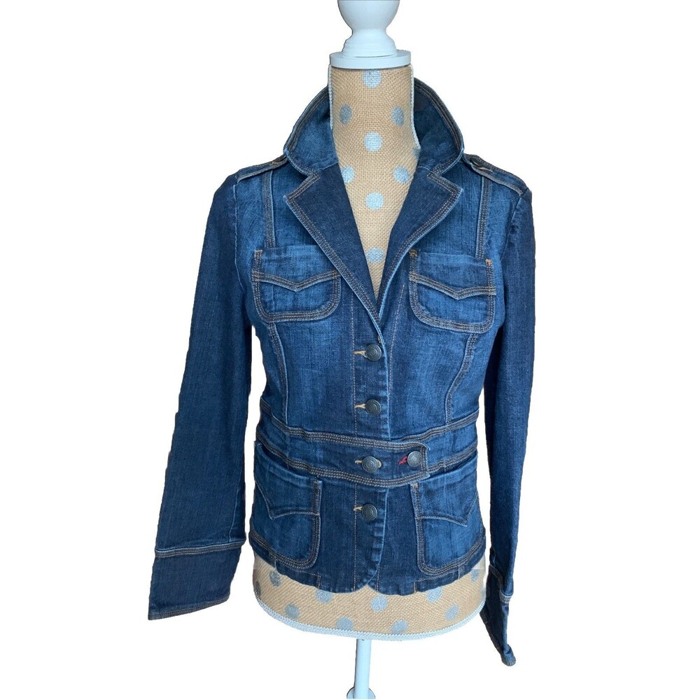 Vtg Tommy Hilfiger Denim Jean Jacket Women's Fitted Medium Pockets Y2k (2005)